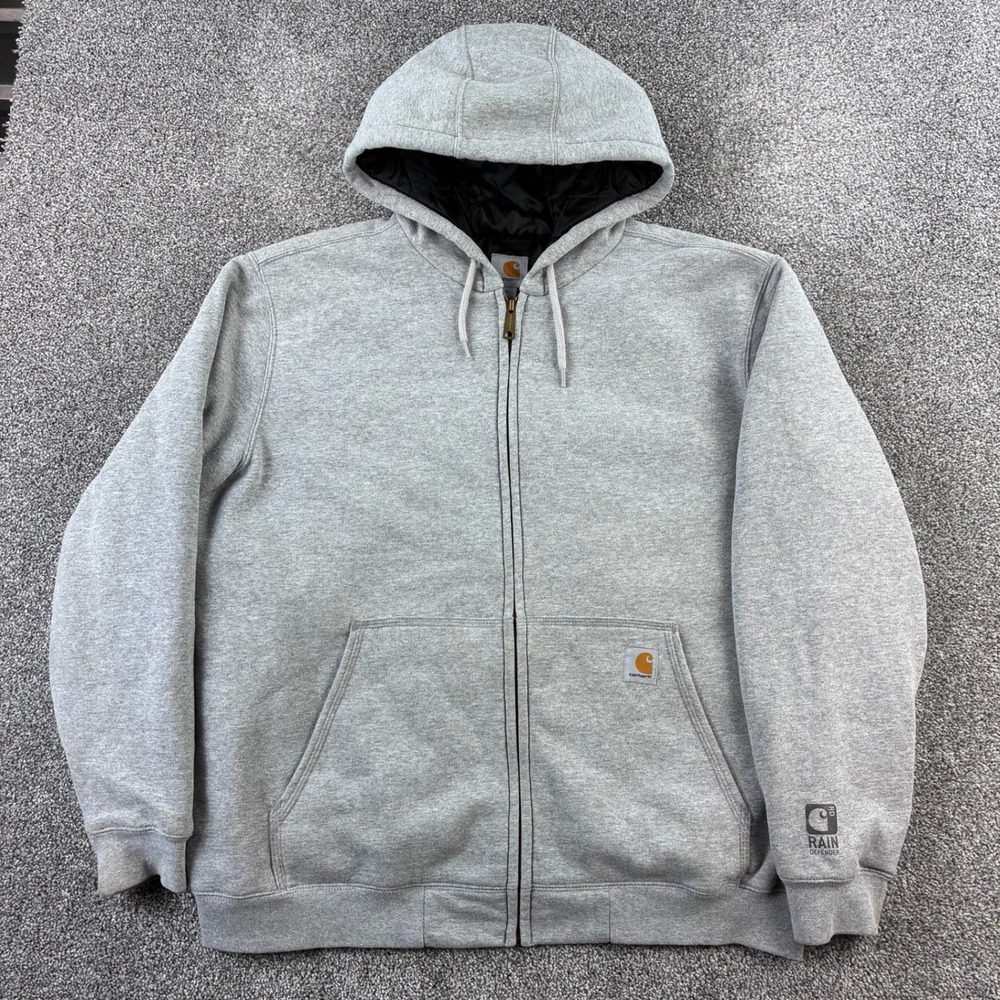 Carhartt Rain Defender Hoodie Mens XL Gray Heavyweight Quilted Lined Jacket